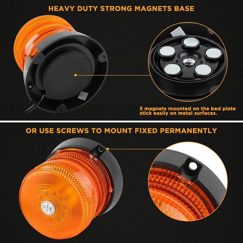 ASPL 2pcs LED Warning Flash Beacon Lights, 60 LED Amber Warning Safety Flashing Strobe Lights with Magnetic and 16 ft Straight Cord for Vehicle Truck Tractor Golf Carts UTV Car Bus,12V-24V - Image 5